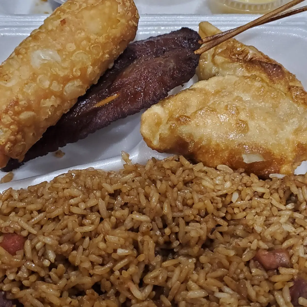 Appetizer Plate with Egg Roll Beef Teriyaki Crab Rangoon