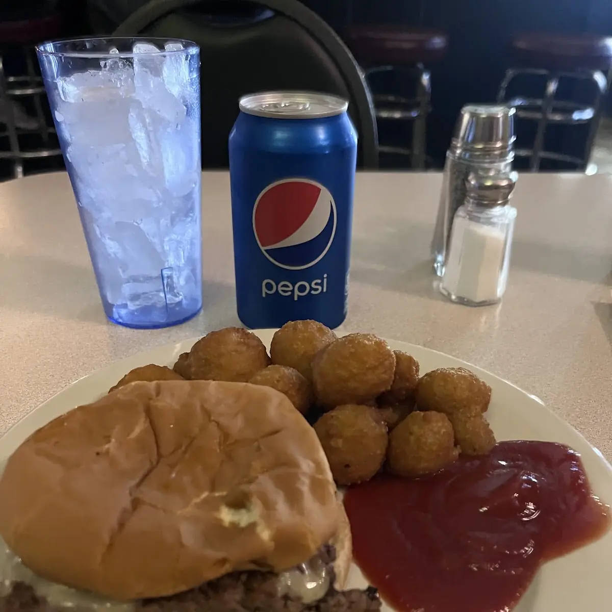 Steak Burger and Fried Mushrooms