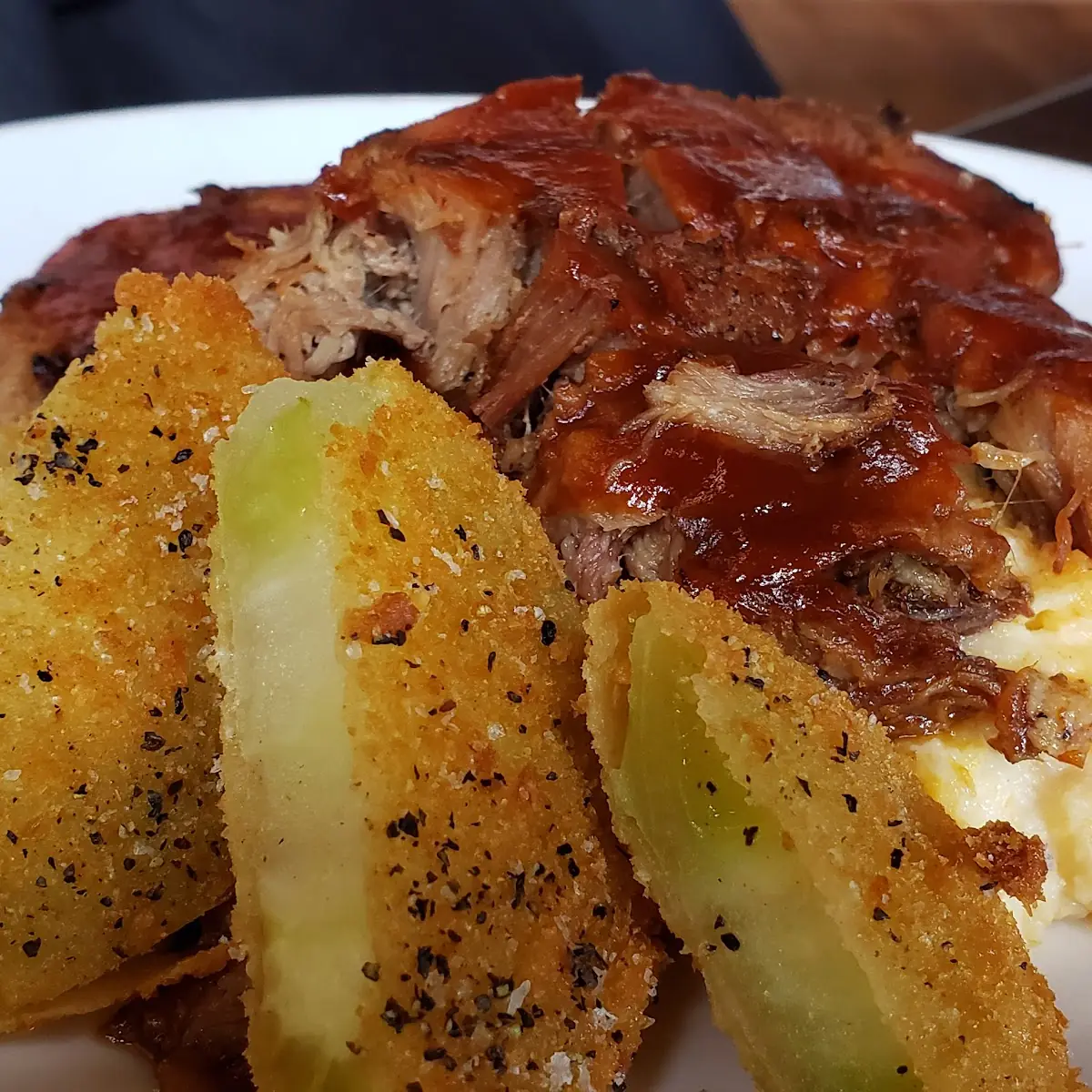 Pulled Pork with Fried Green Tomatoes