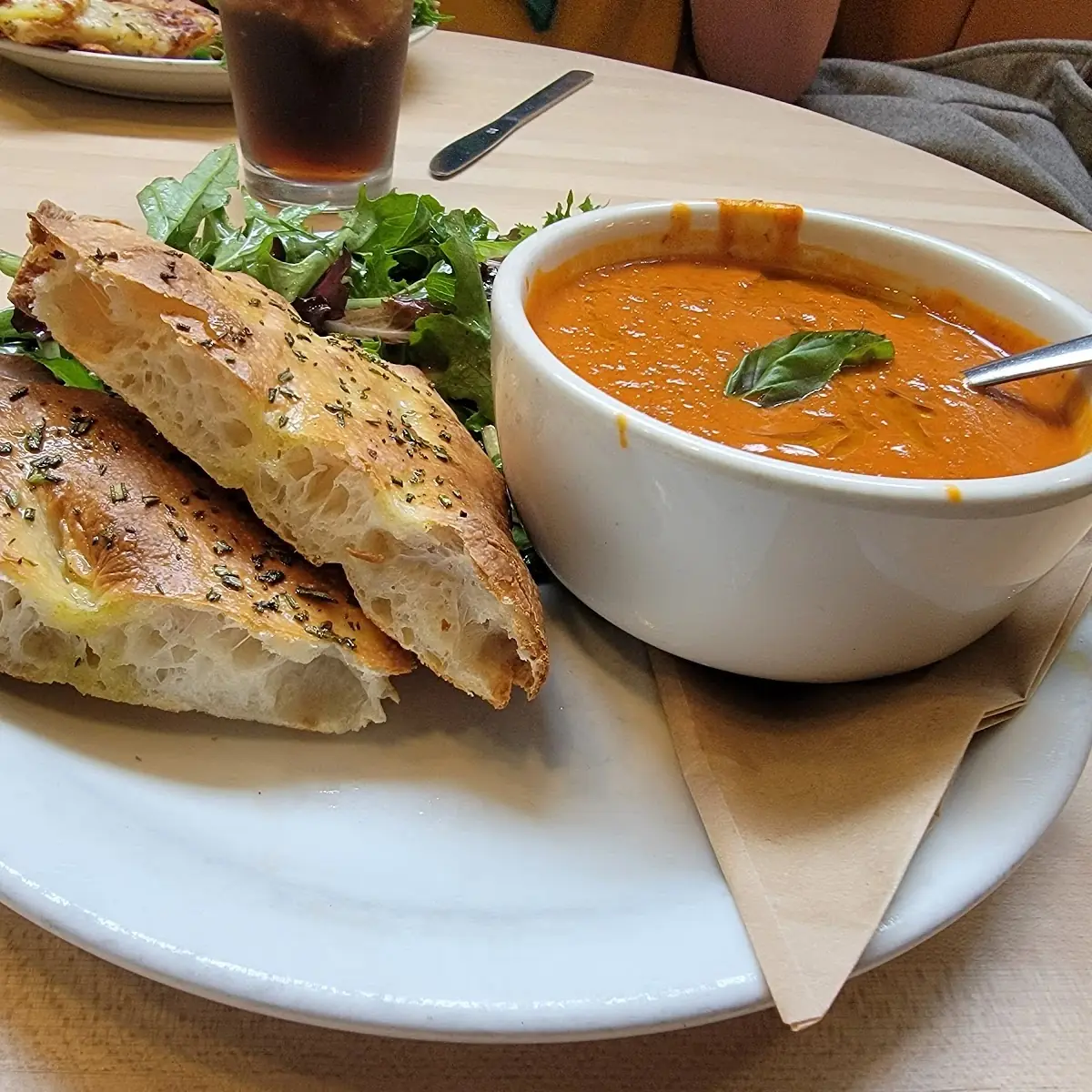 Tomatoe Soup Salad and Bread