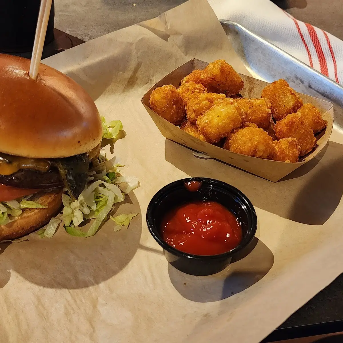 Buffalo Burger with Tater Tots