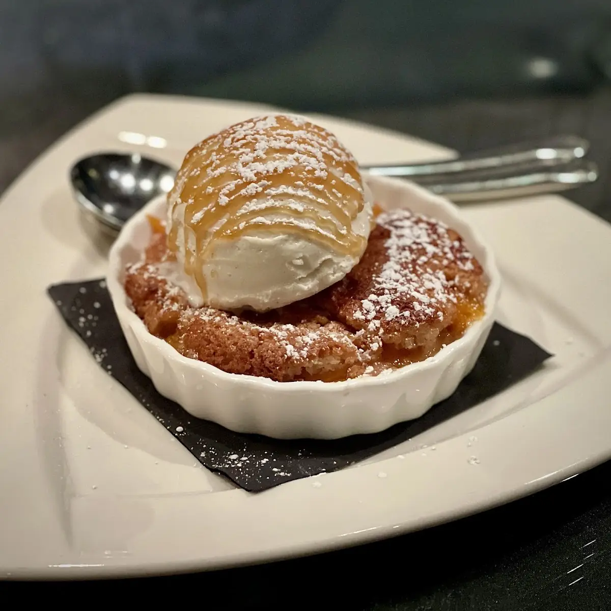 Peach Cobbler with Vanilla Ice Cream