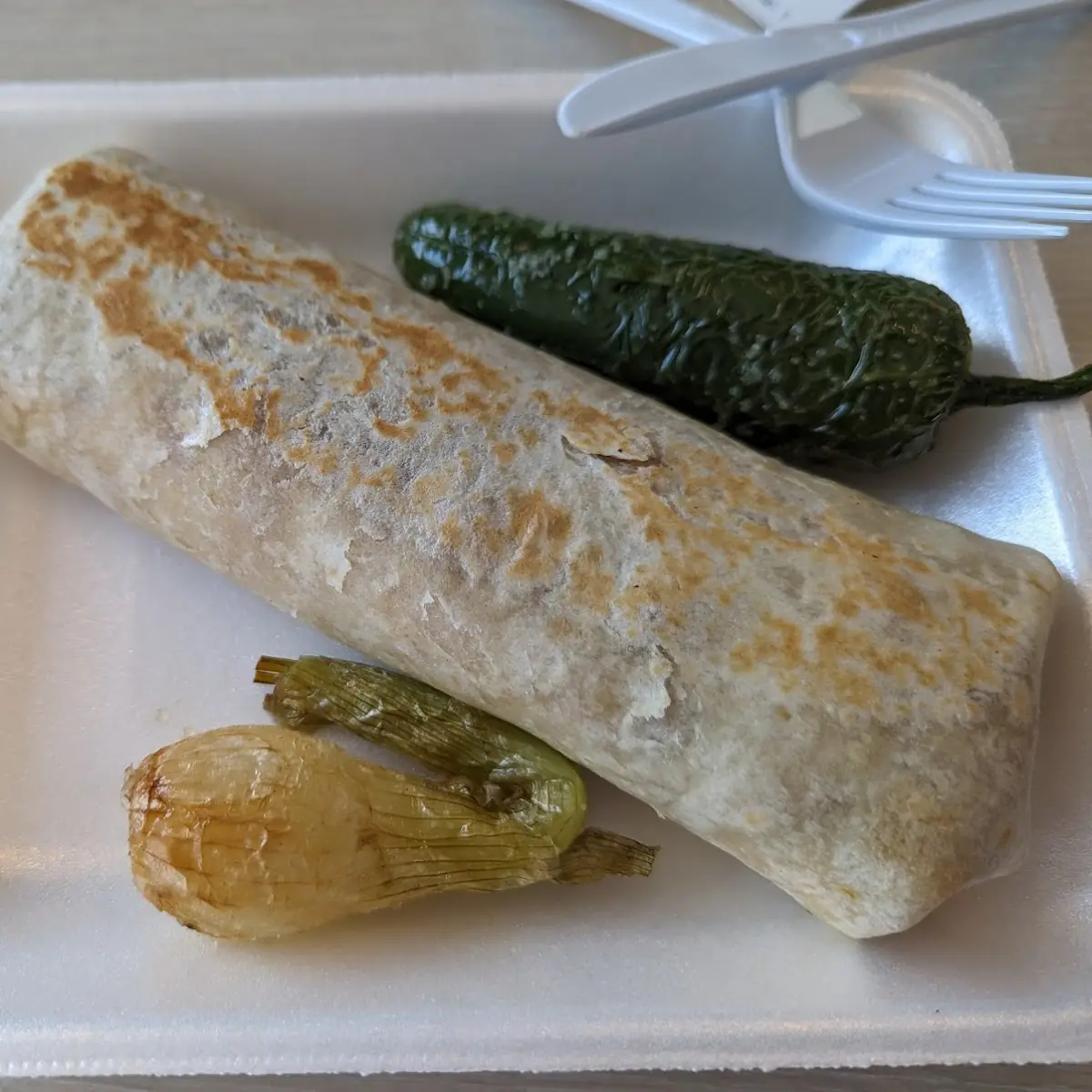 Egg and Chorizo Breakfast Burrito on a Flour Tortilla