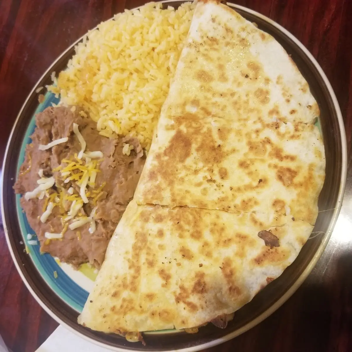 Chicken Quesadilla with Rice and Beans