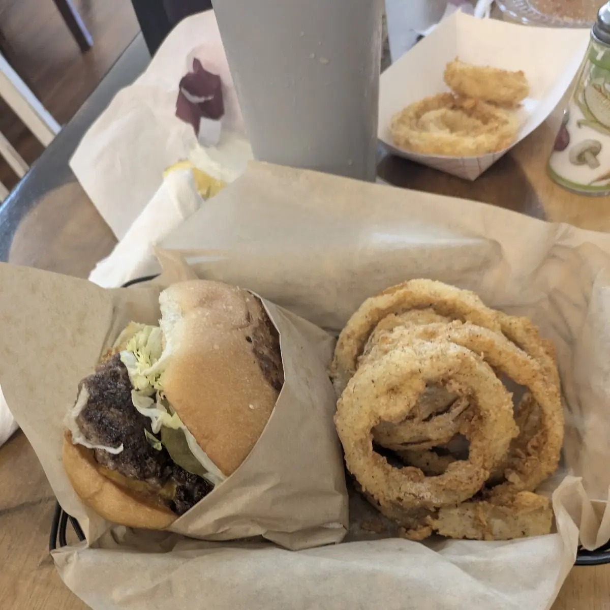 Cheese Burger and Onion Rings