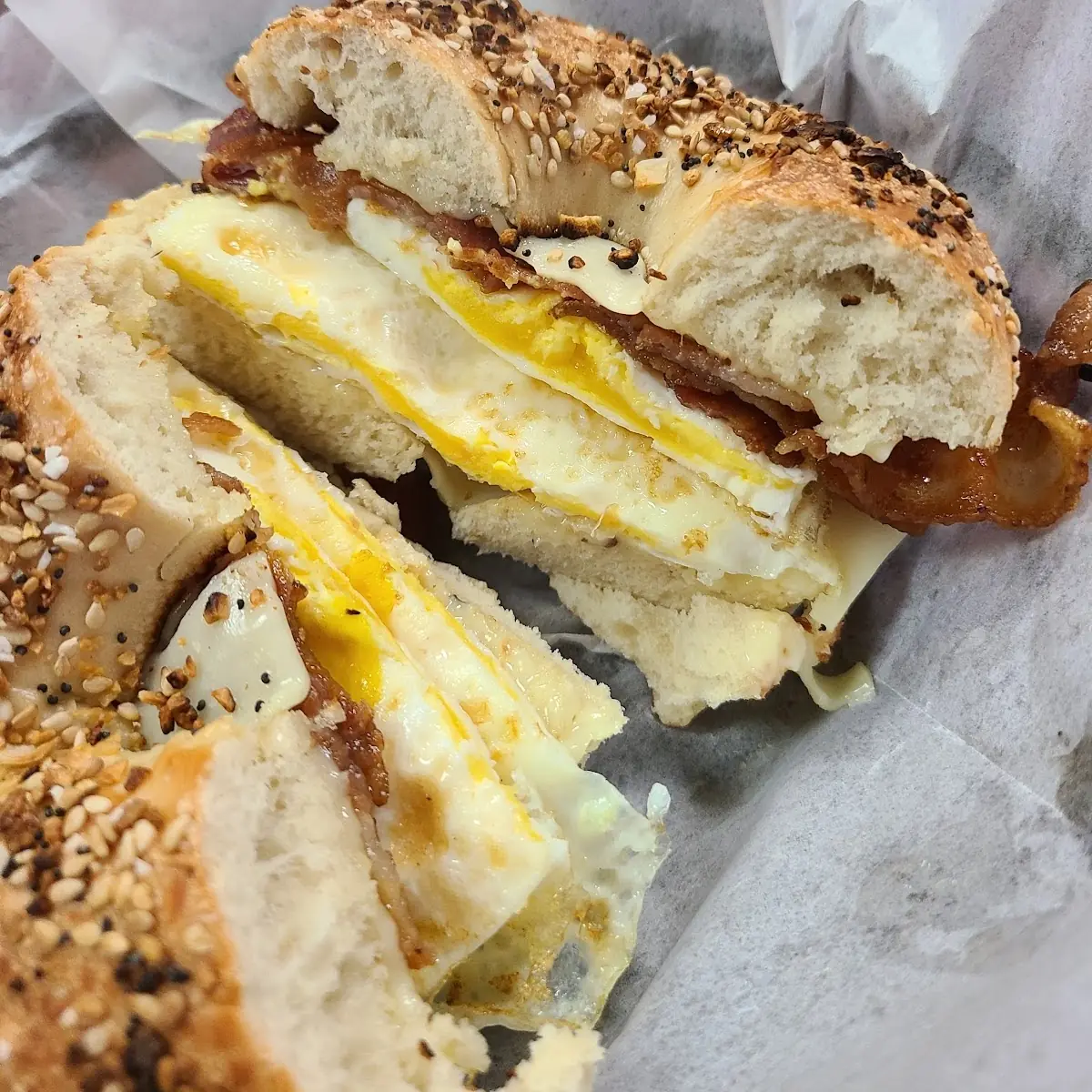 Pork Roll Egg and Cheese on an Everything Bagel
