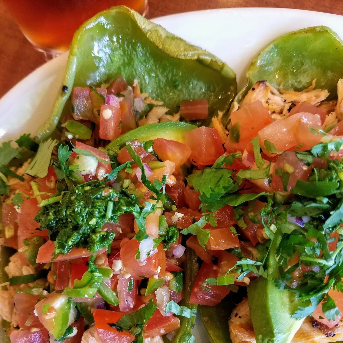 Salmon Tacos on Grilled Cactus Leaf