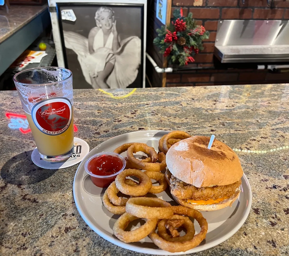 Chipotle Chicken Sandwich and Onion Rings