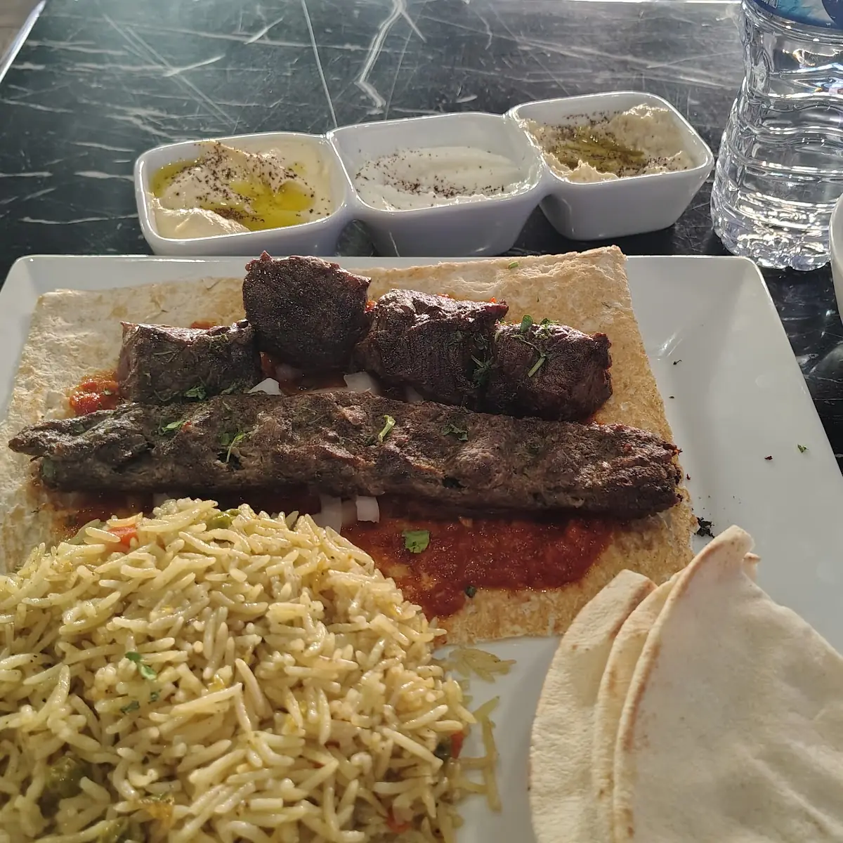 Grilled Meats with Rice and Pita Bread