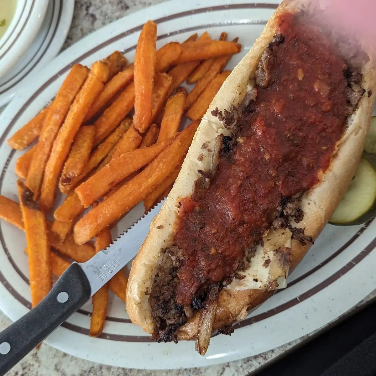 Cheesesteak with Sweet Potato Fries