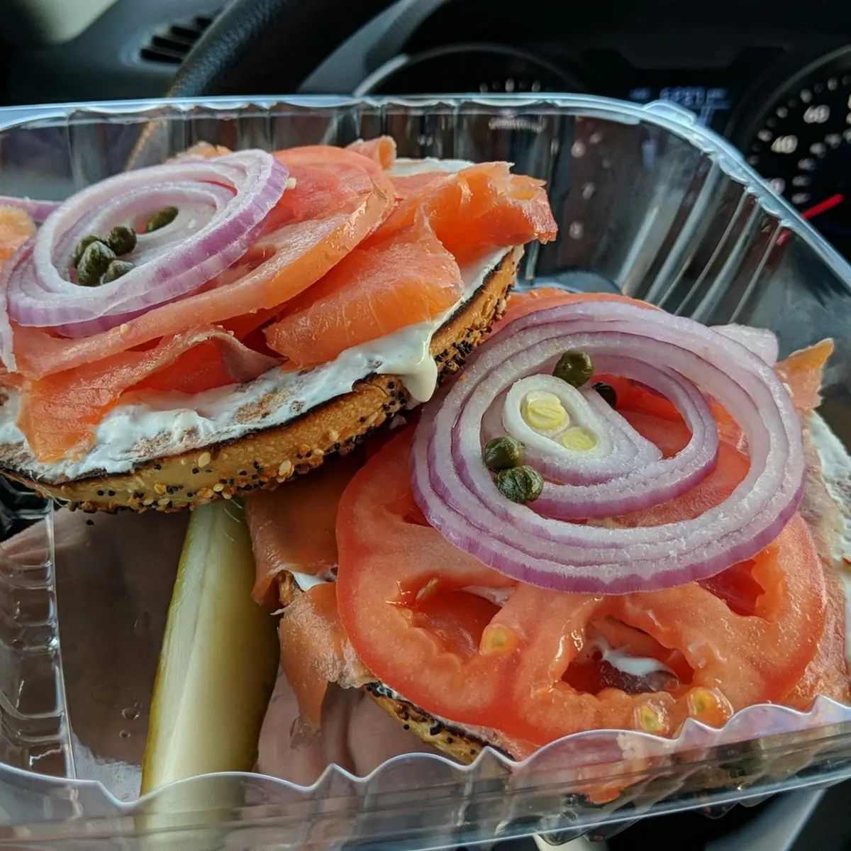 Salmon and Cream Cheese on Everything Bagel