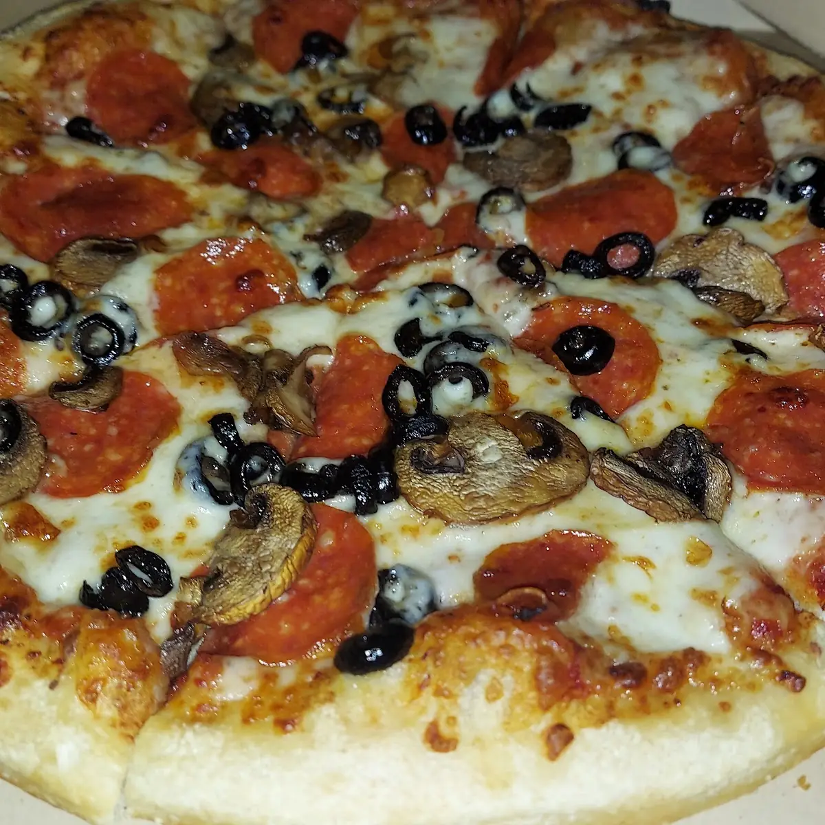 Pepperoni Mushrooms and Black Olive Pizza