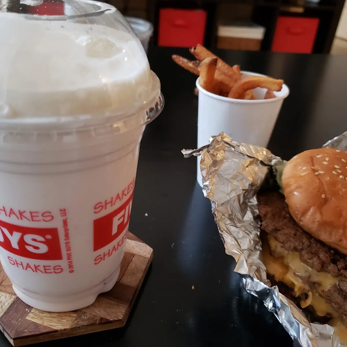 Double Cheeseburger Fries and Strawberry Milkshake