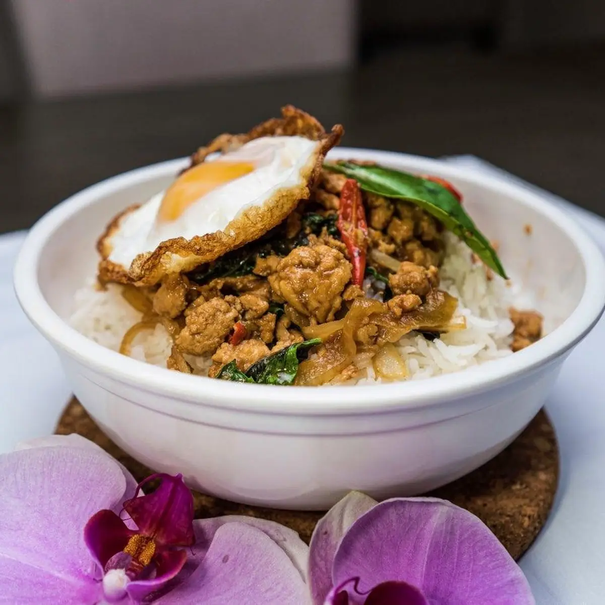 Spicy Chicken Basil Rice Bowl