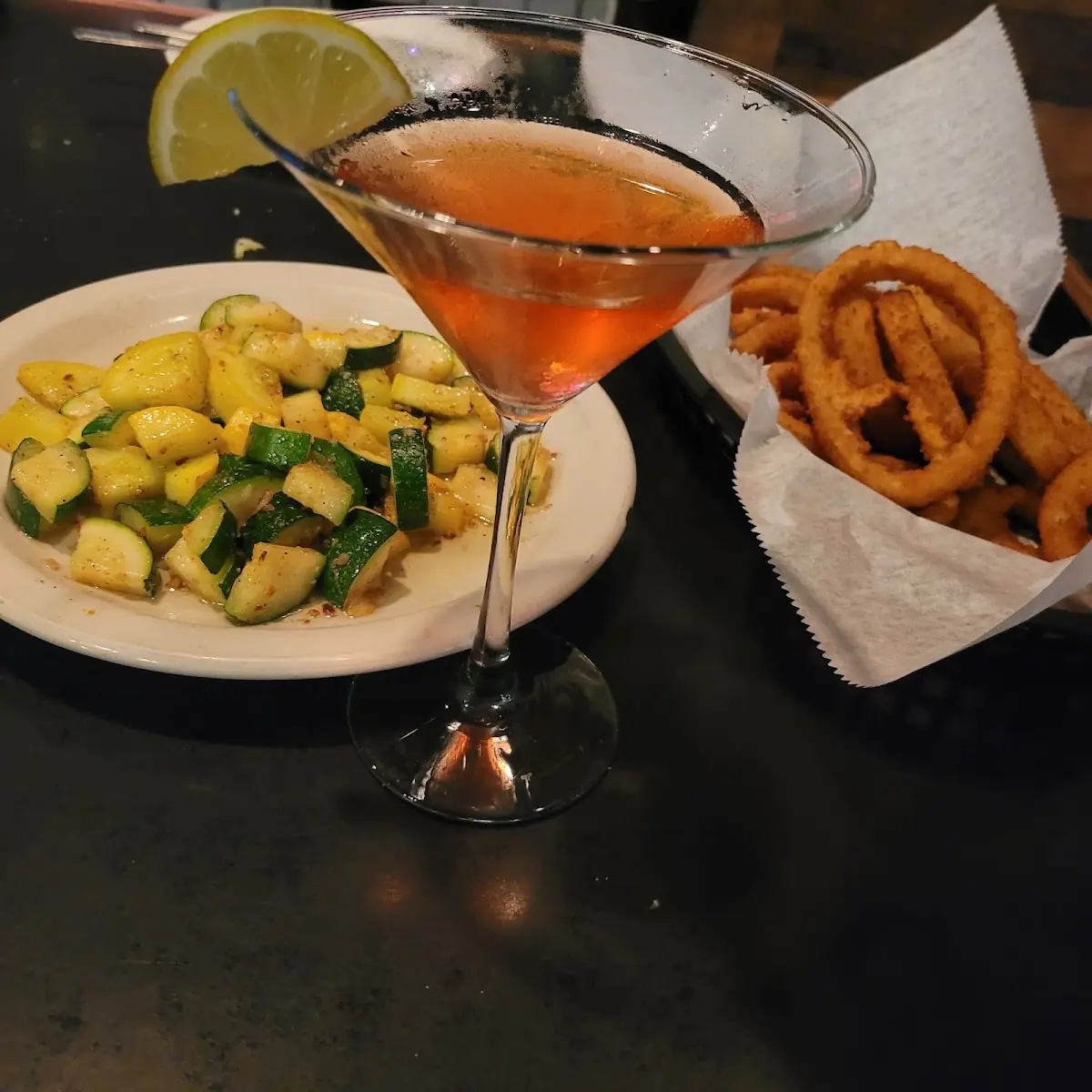 Sauteed Vegetables and Onion Rings with Cosmopolitan