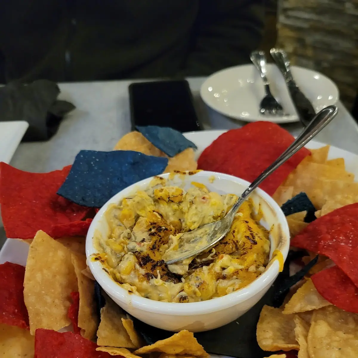 Colorful Tortilla Chips with Hummus