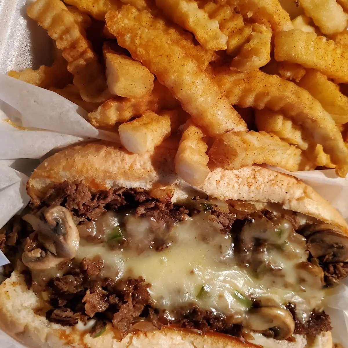 Fries and Philly Cheese Steak Sandwich