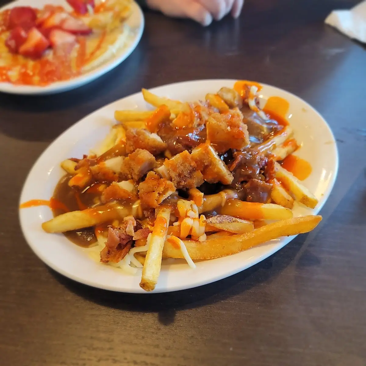Buffalo Chicken & Bacon Poutine, Stacked Pancake & Breakfast House