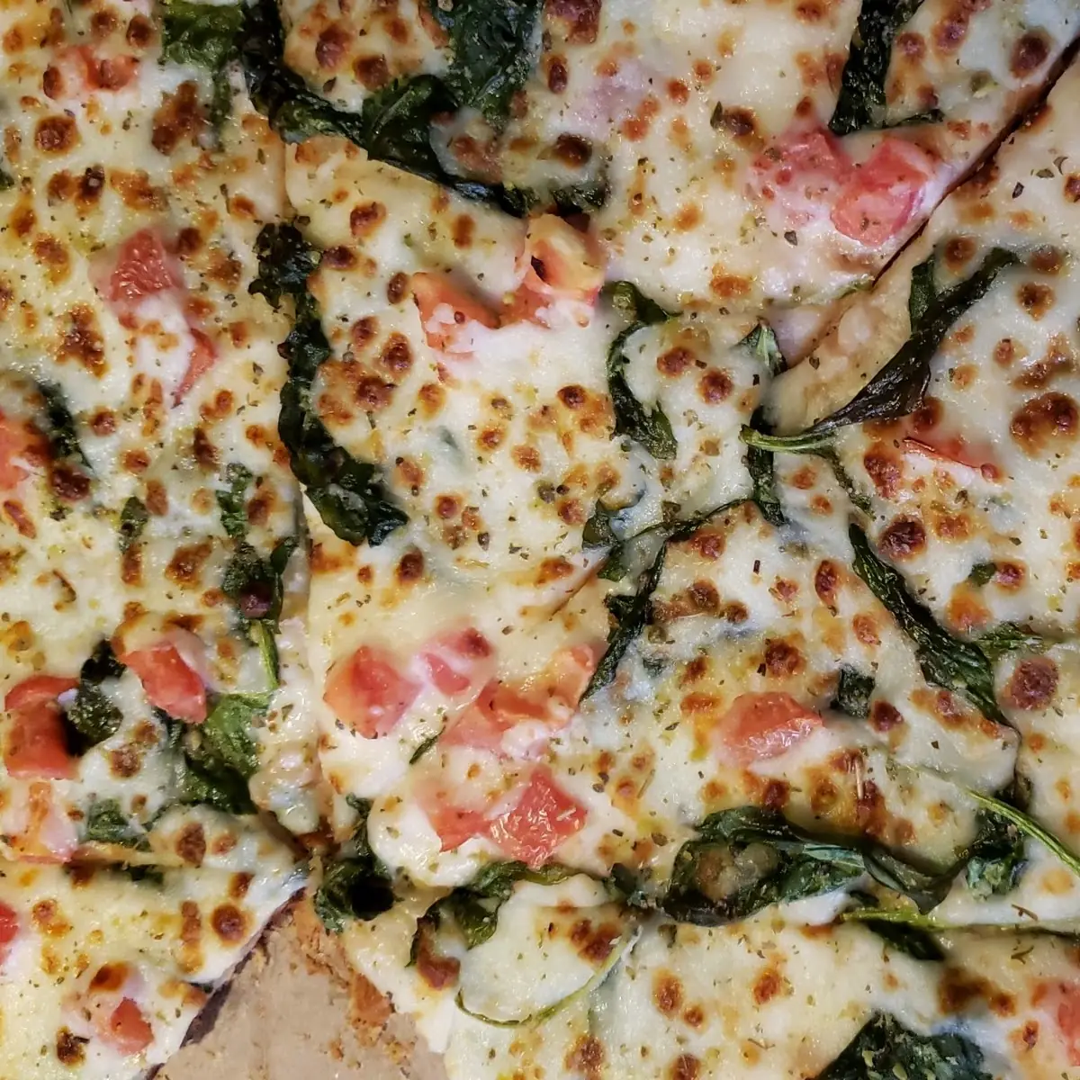 Thin Crust Spinach and Tomato Alfredo Pizza