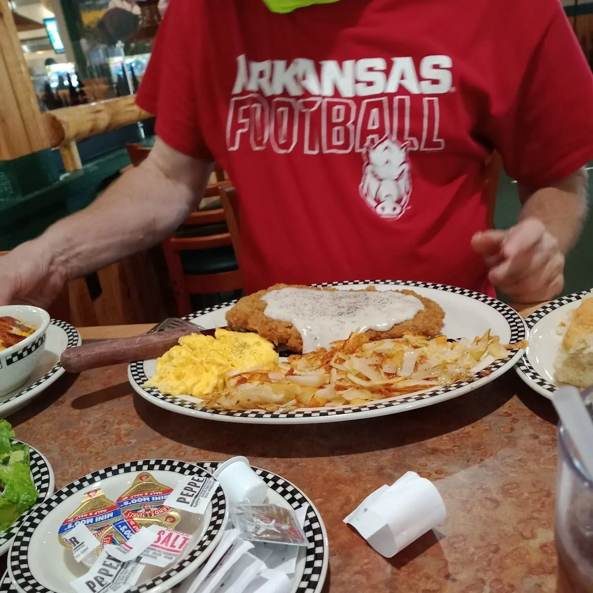 Chicken Fried Steak Scrambled Eggs and Hash Browns