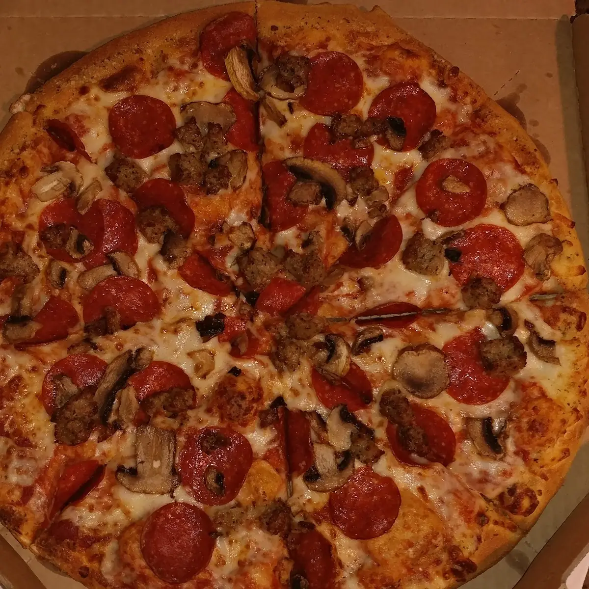 Mushroom Sausage and Pepperoni Pizza