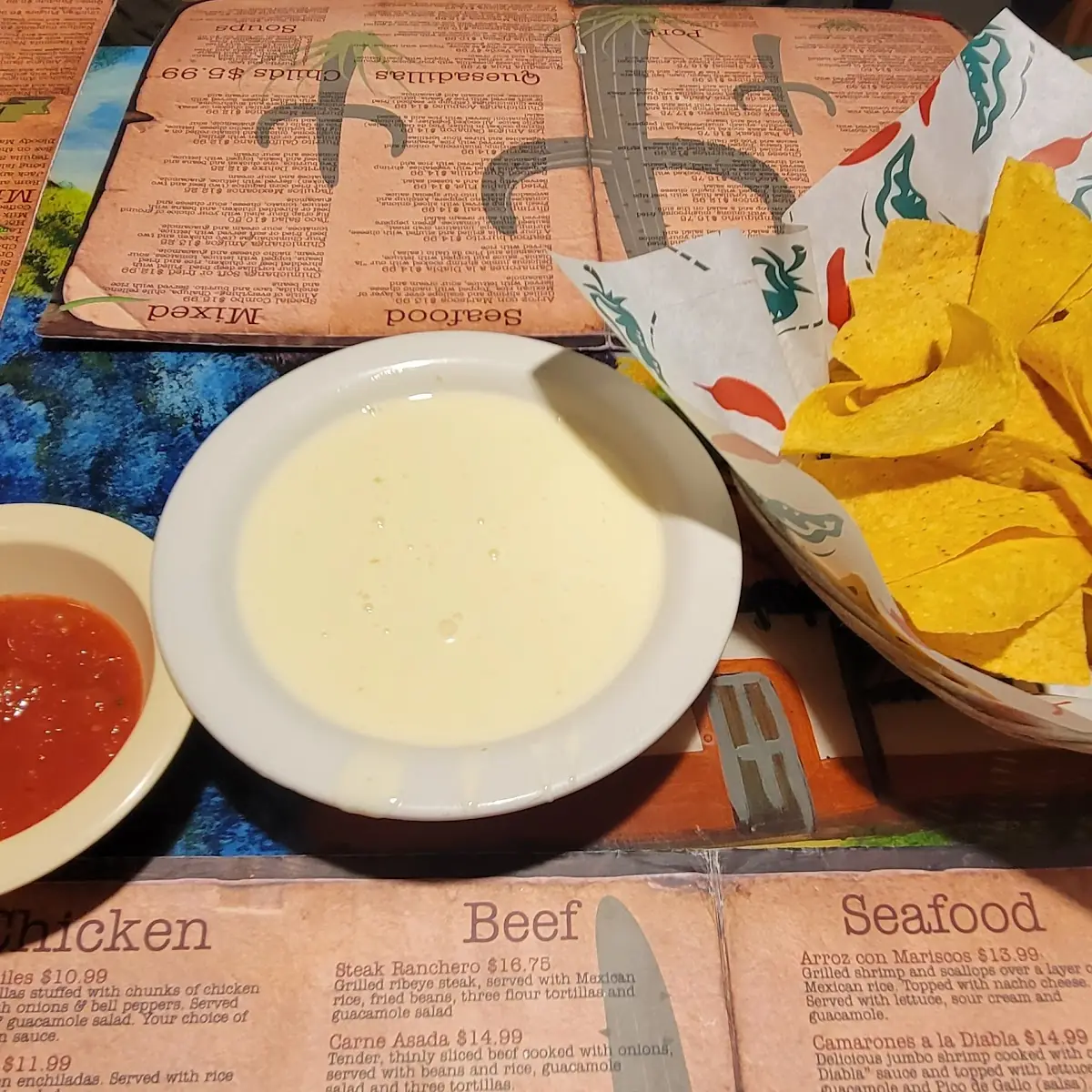 Cheese Dip Salsa and Chips