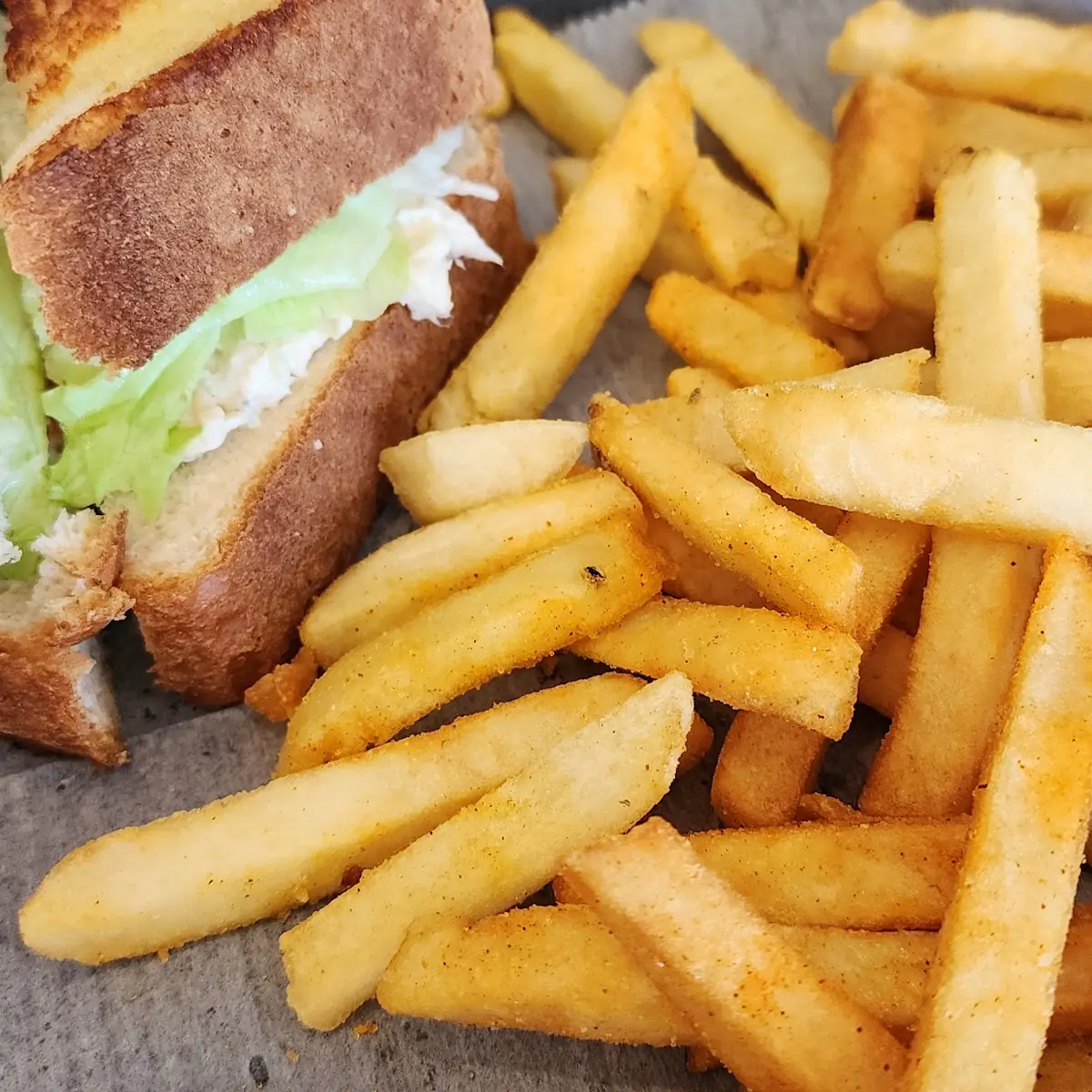 Chicken Salad Sandwich and Fries