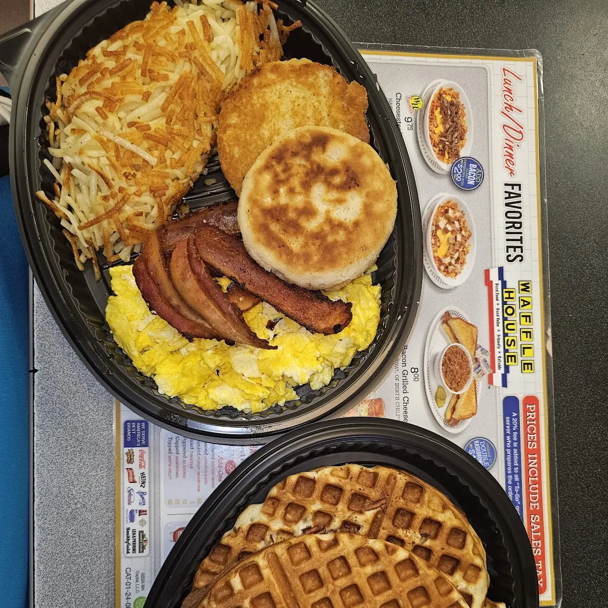 All Star Breakfast with Bacon Scrambled Eggs and Hash Browns