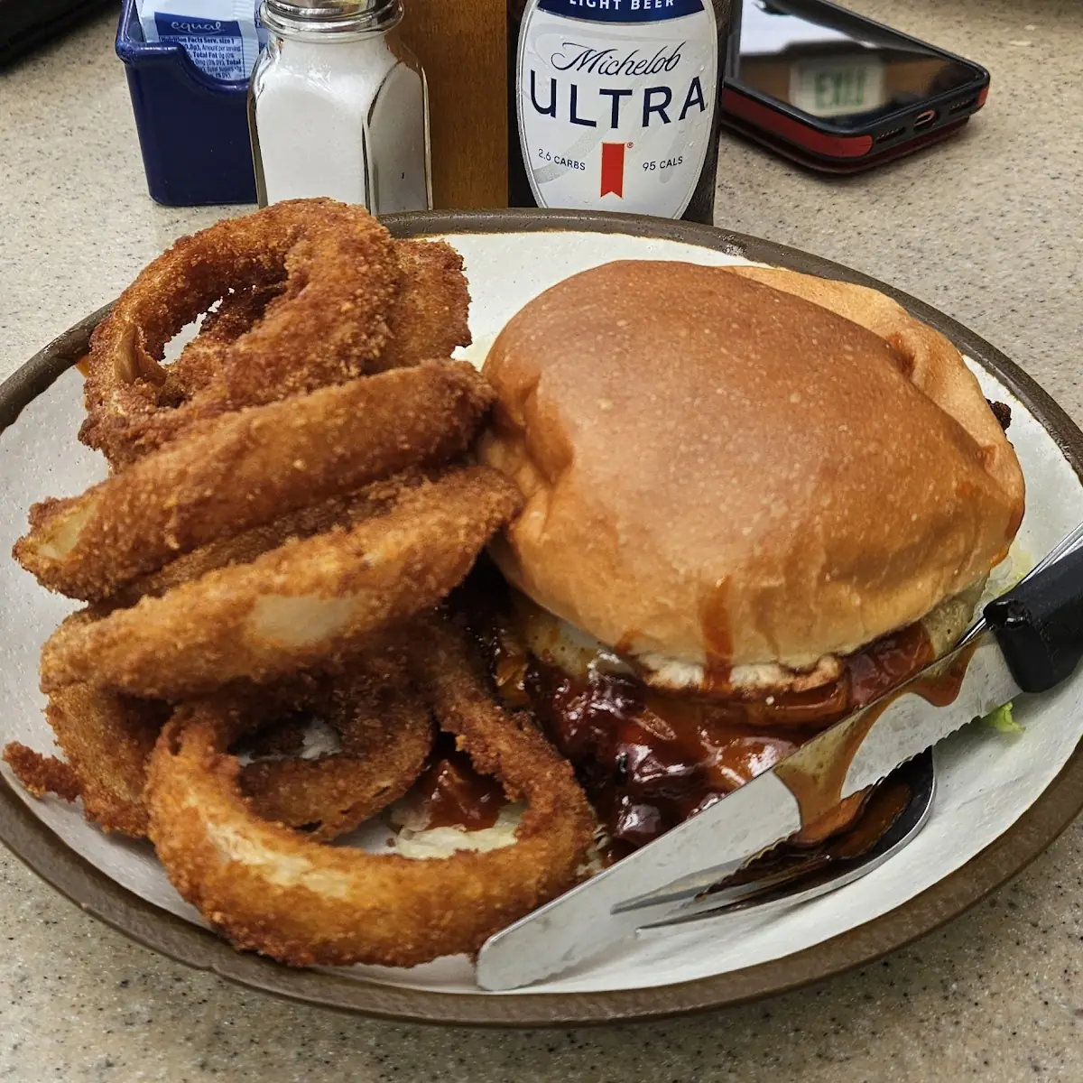 Chicken Burger with Onion Rings