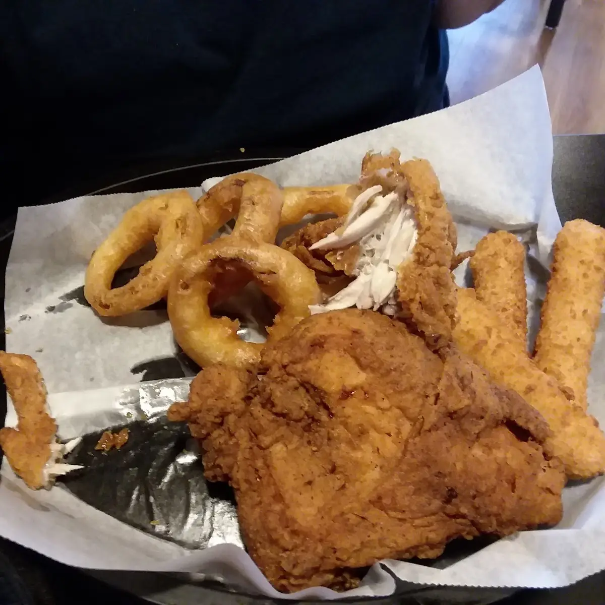 Fried Chicken Dinner with Onion Rings