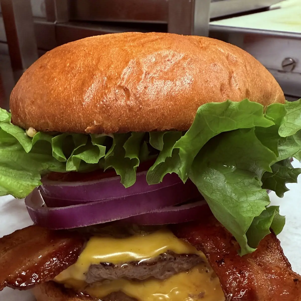 Bacon Cheeseburger with Onion Rings