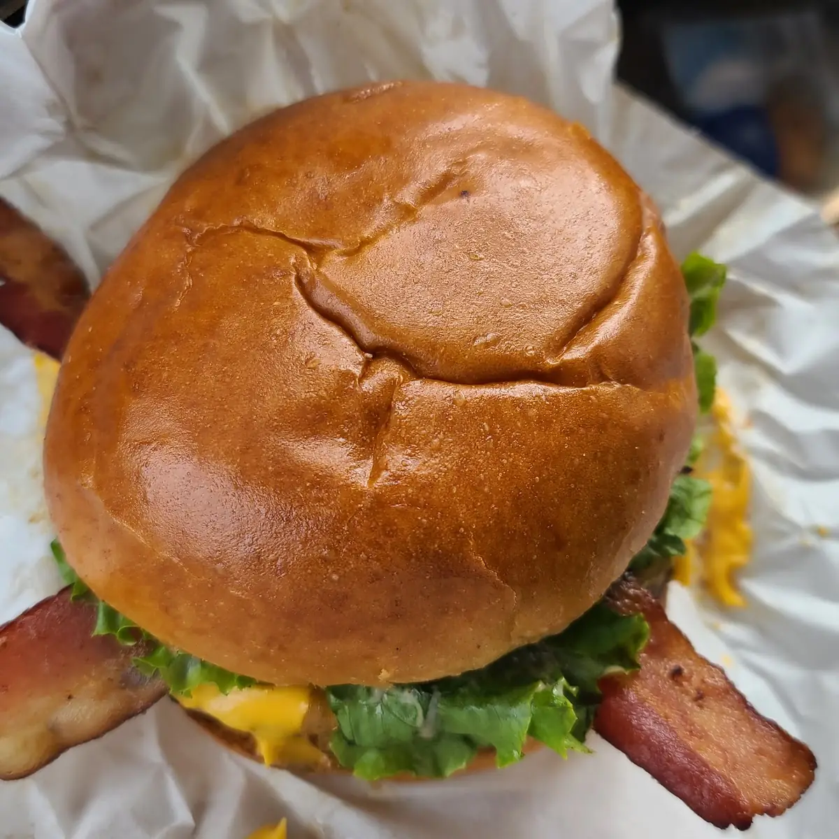 Half Pound Bacon Cheeseburger with Grilled Onions