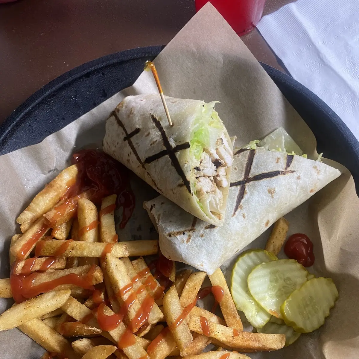 Grilled Chicken Caesar Wrap with Fries
