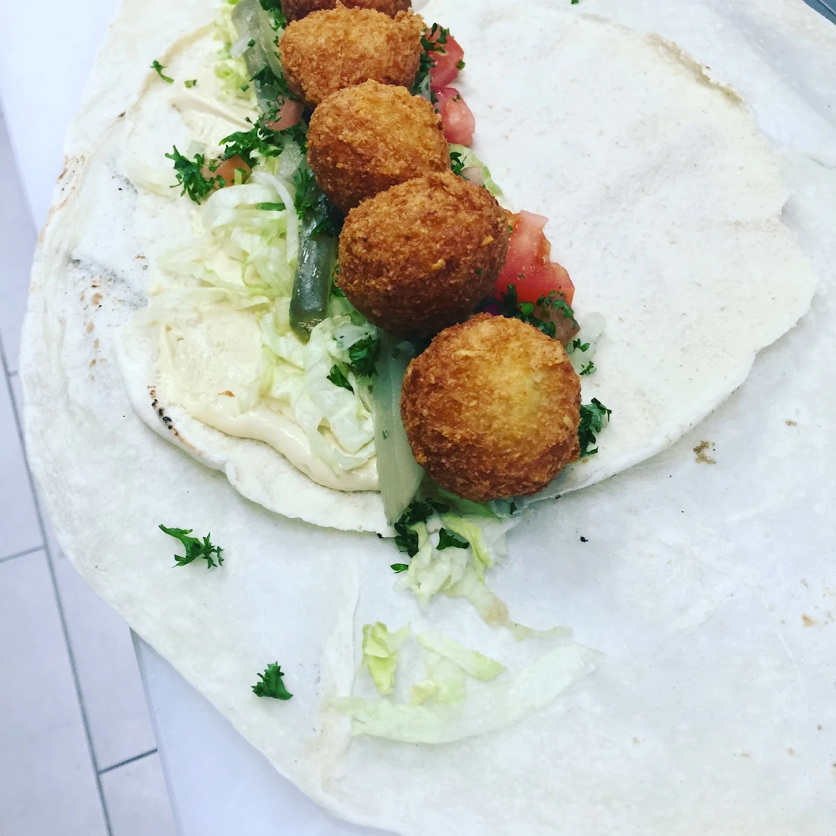 Veggie Falafel Pita Wrap, Fattoush Mediterranean Grill