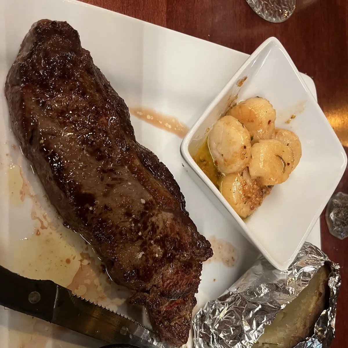 New York Strip and Scallops