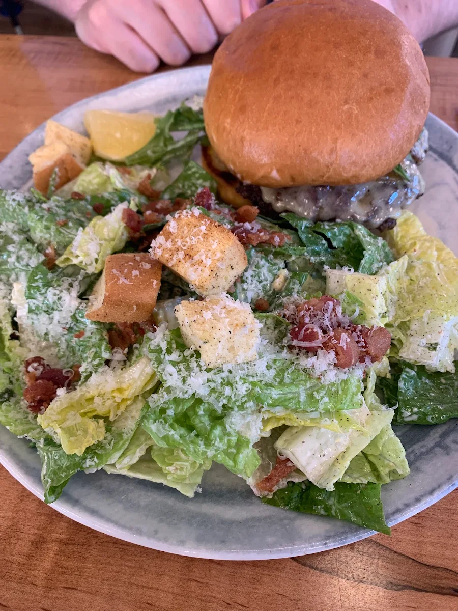 Smash Burger with Caesar Salad