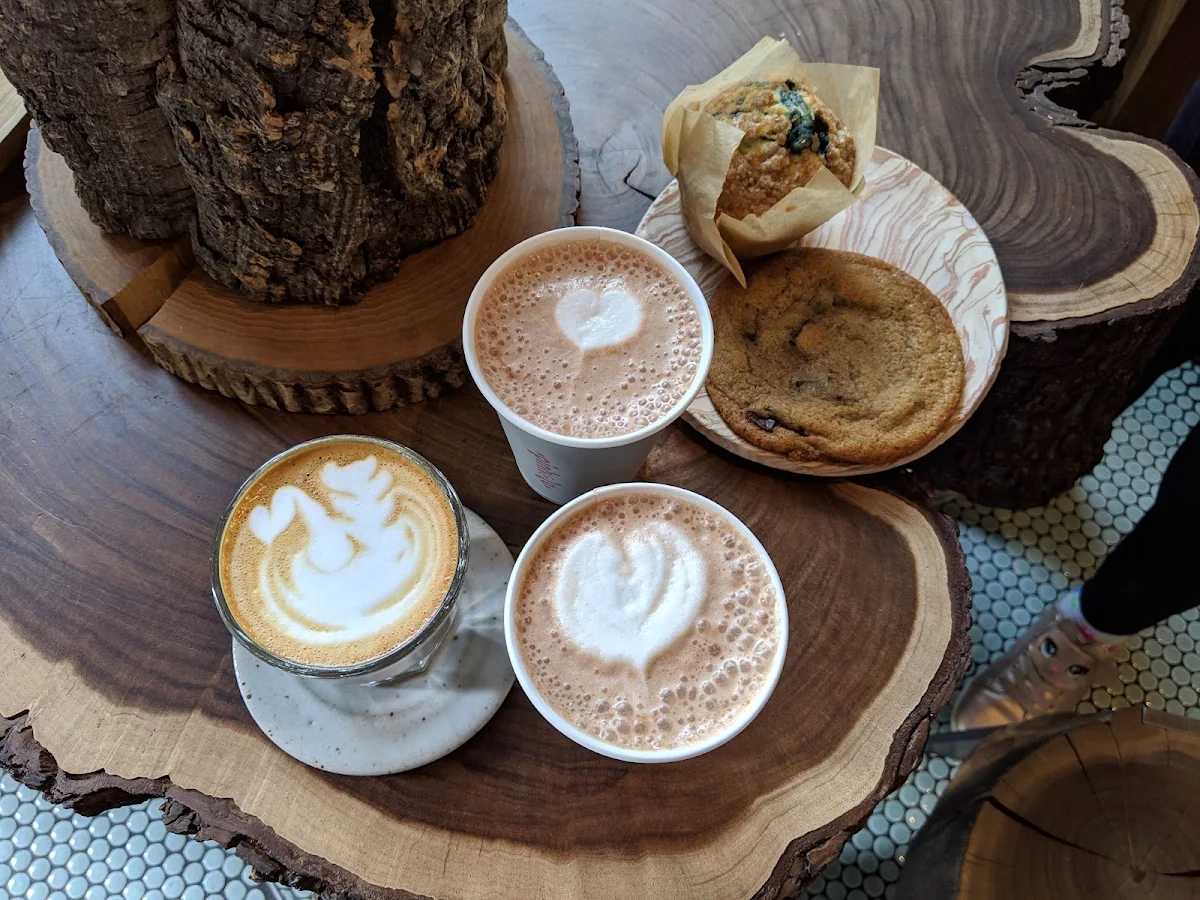 A Piccolo Two Hot Chocolates Chocolate Chip Cookie and Blueberry Muffin