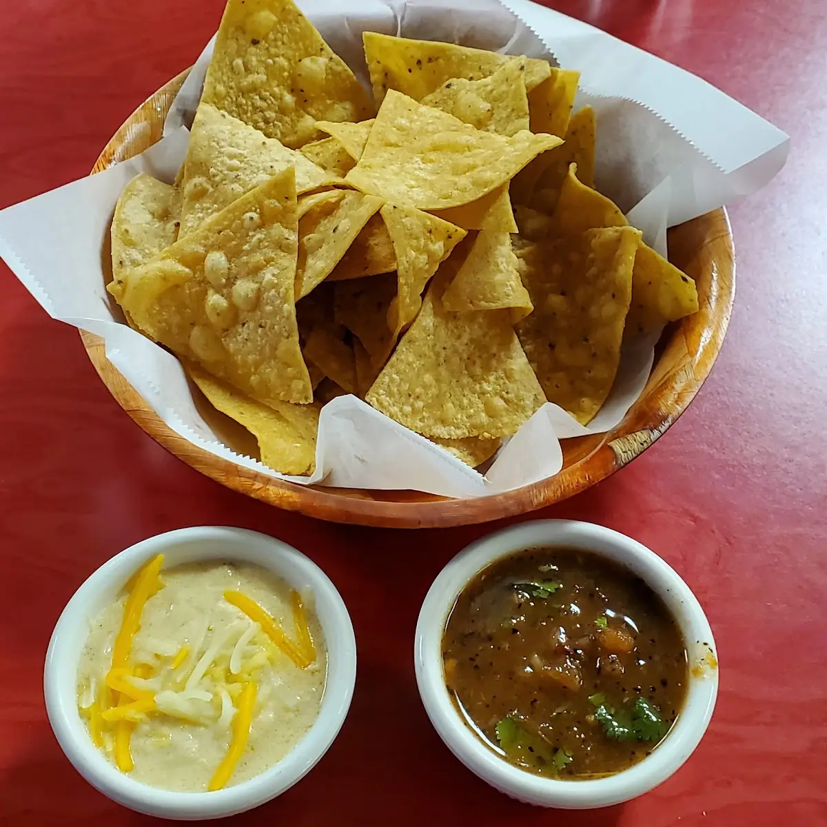 Chips Creamy Jalapeño Cheese Dip and Salsa