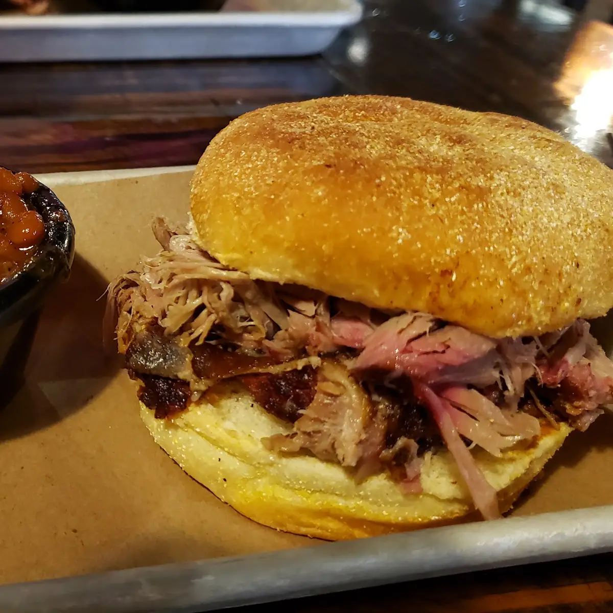 Pulled Pork Sandwich with Baked Beans