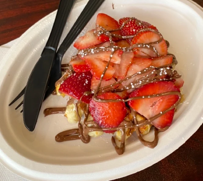 Belgium Waffles with Strawberries and Nutella