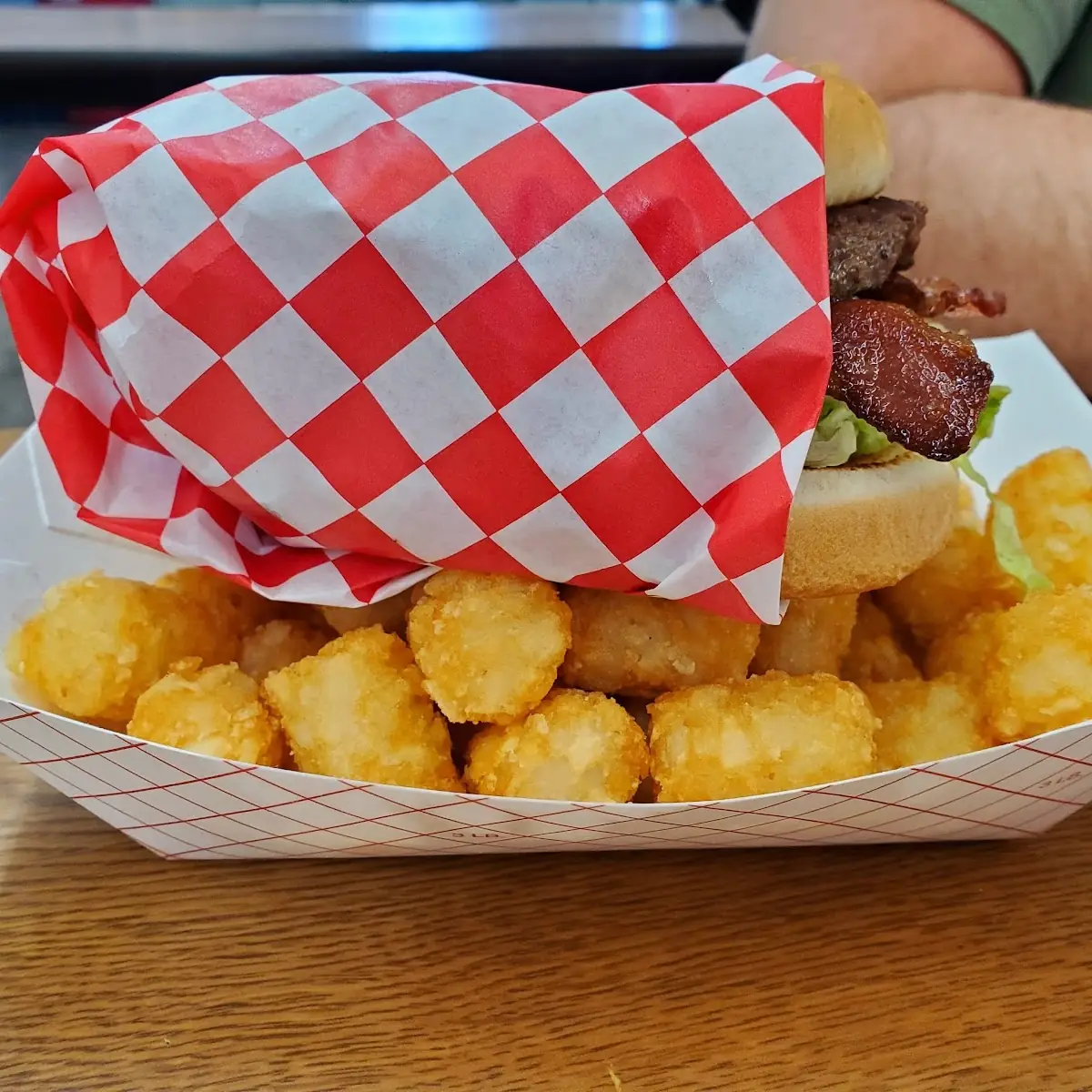 Bacon Cheeseburger and Tator Tots
