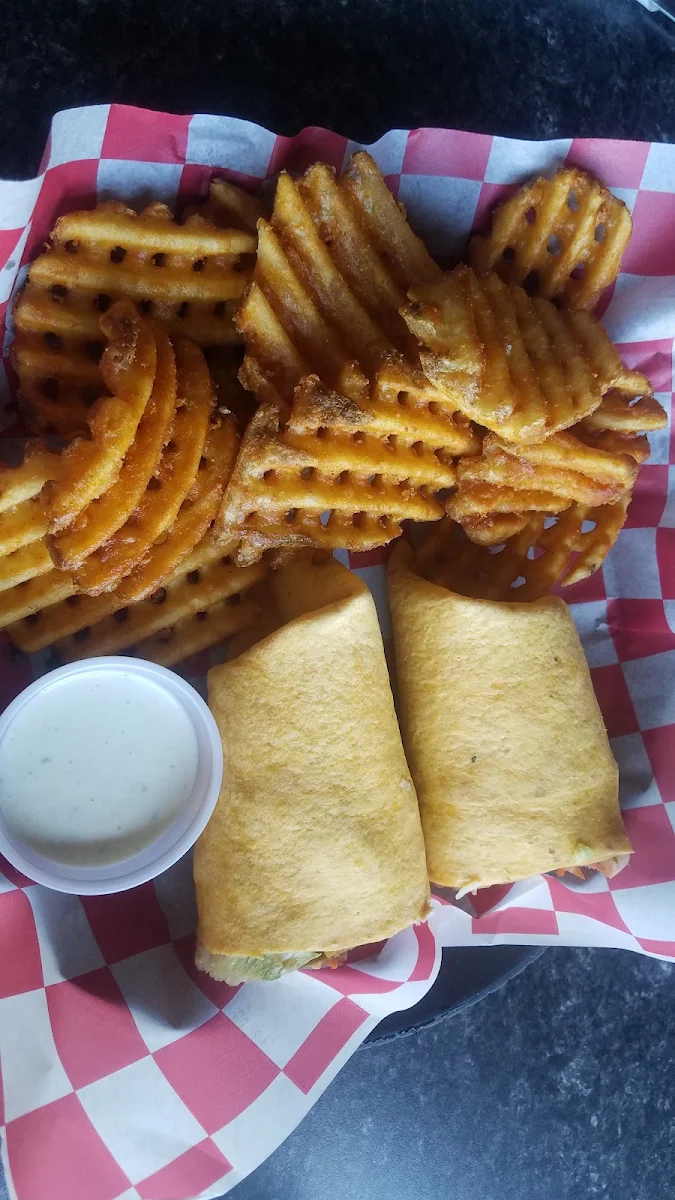 Buffalo Chicken Wrap with Waffle Fries