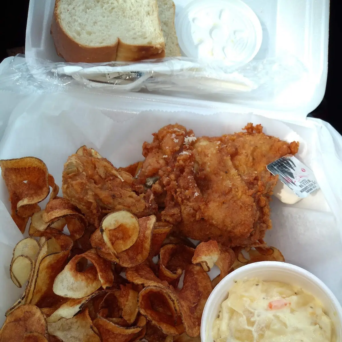 Fried Chicken Dinner with Homemade Chips