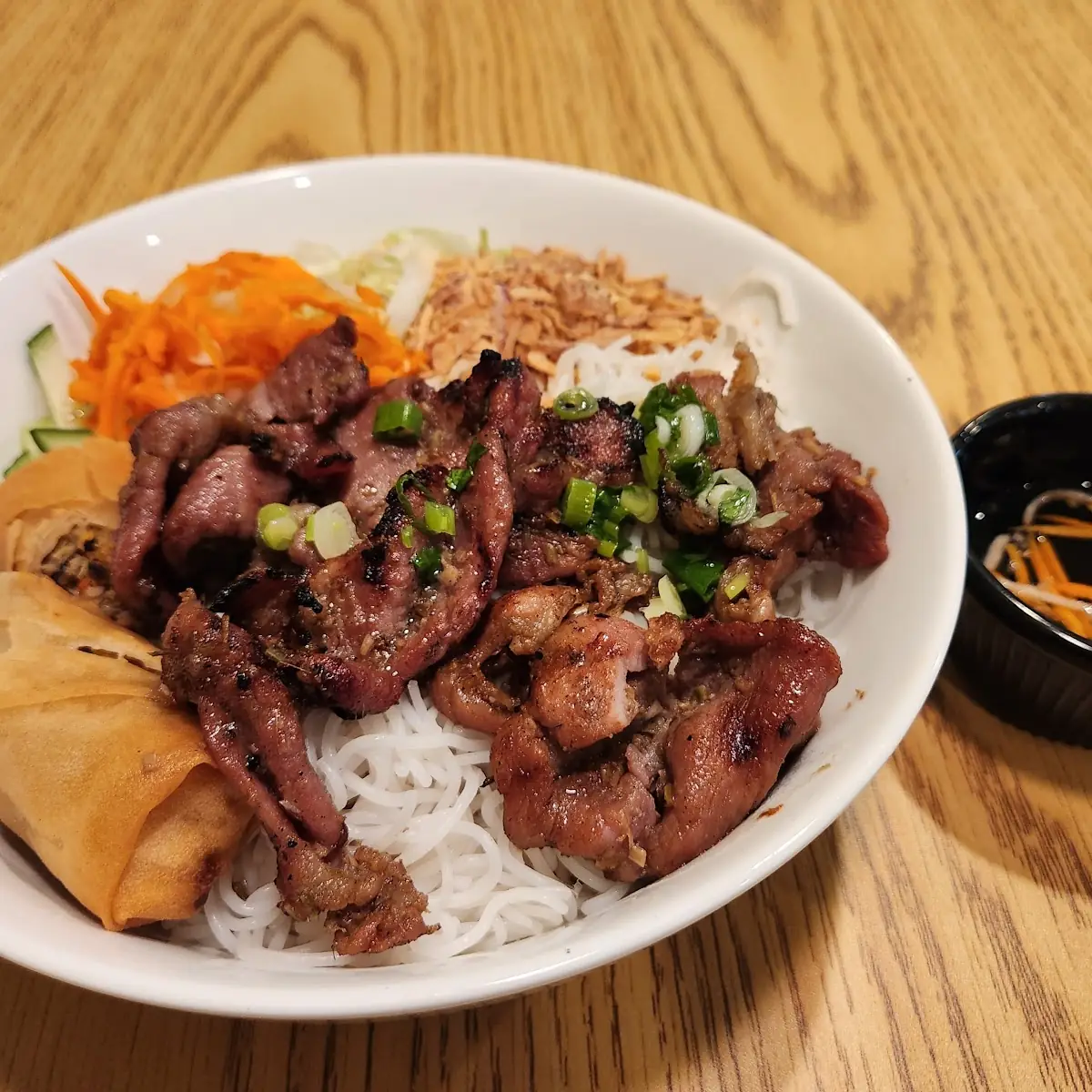 Vermicelli with Grilled Pork and Egg Rolls