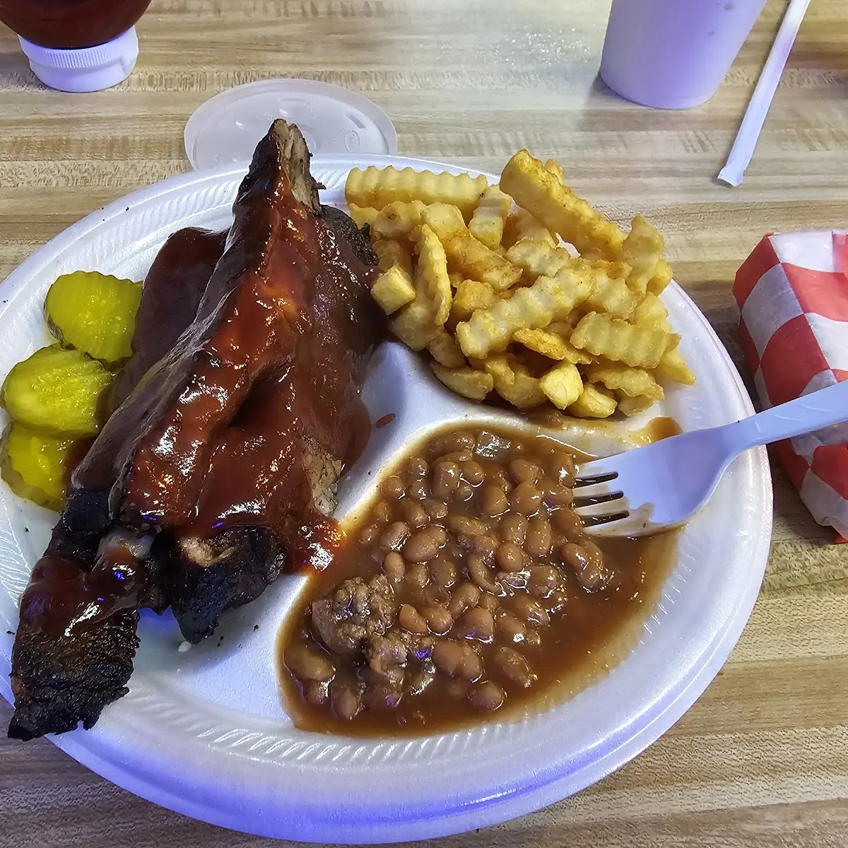 Ribs Fries and Baked Beans