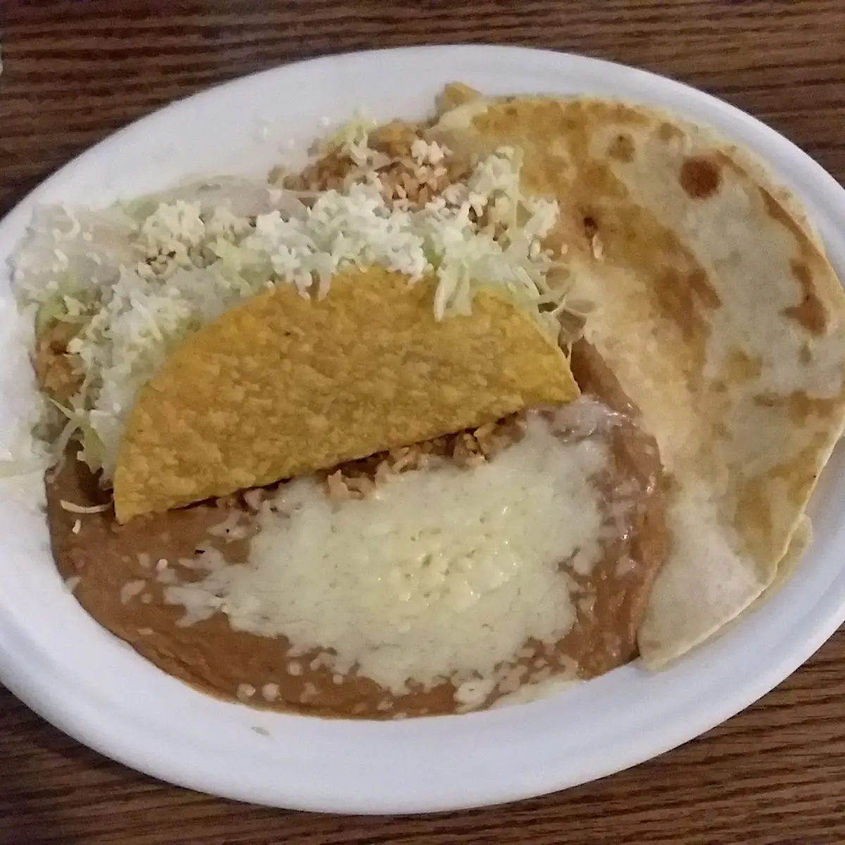 Cheese Quesadilla Beef Taco Rice and Beans