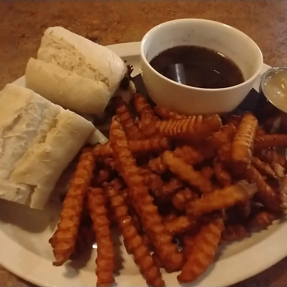 French Dip with Sweet Potato Fries