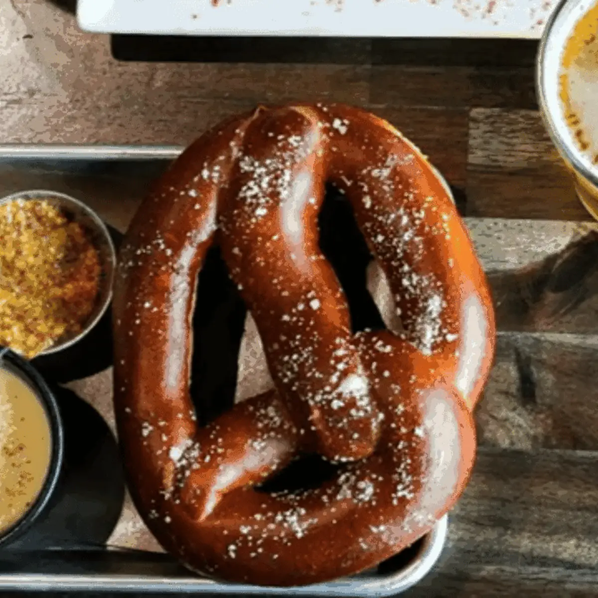 Salted Pretzel with Mustard and Cheese