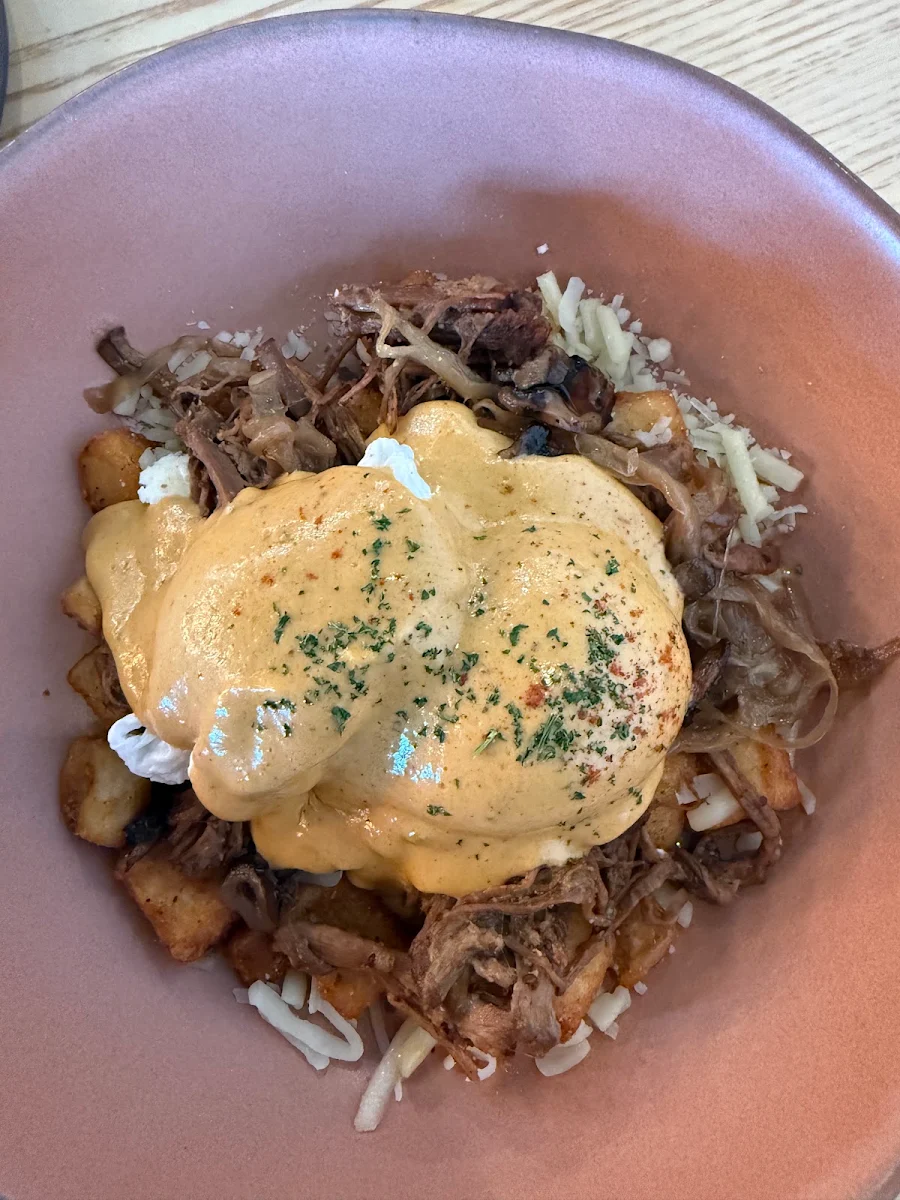 Beef Brisket Benedict with Scrambled Eggs, Monki Breakfast Club & Bistro Greenwich