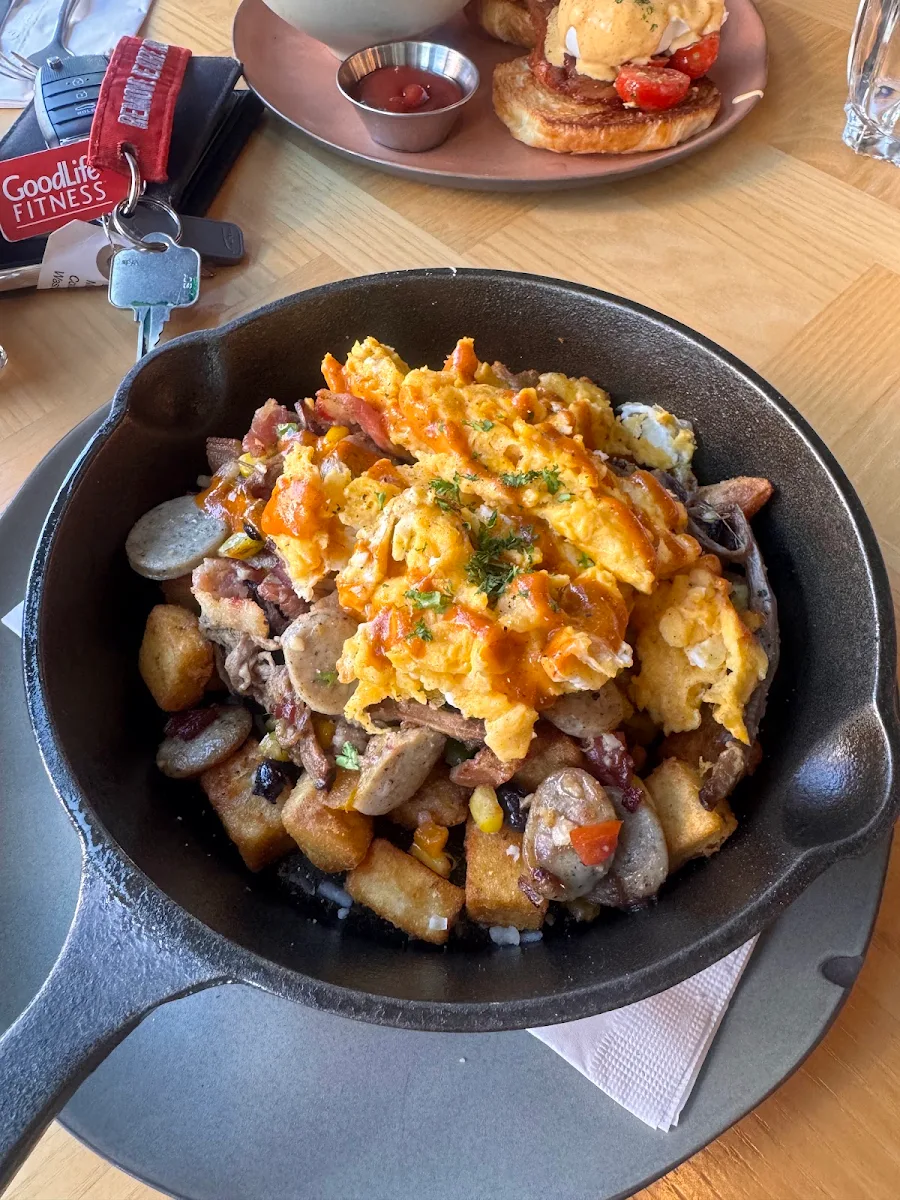 Brisket Hash with Scrambled Eggs, Monki Breakfast Club & Bistro Greenwich